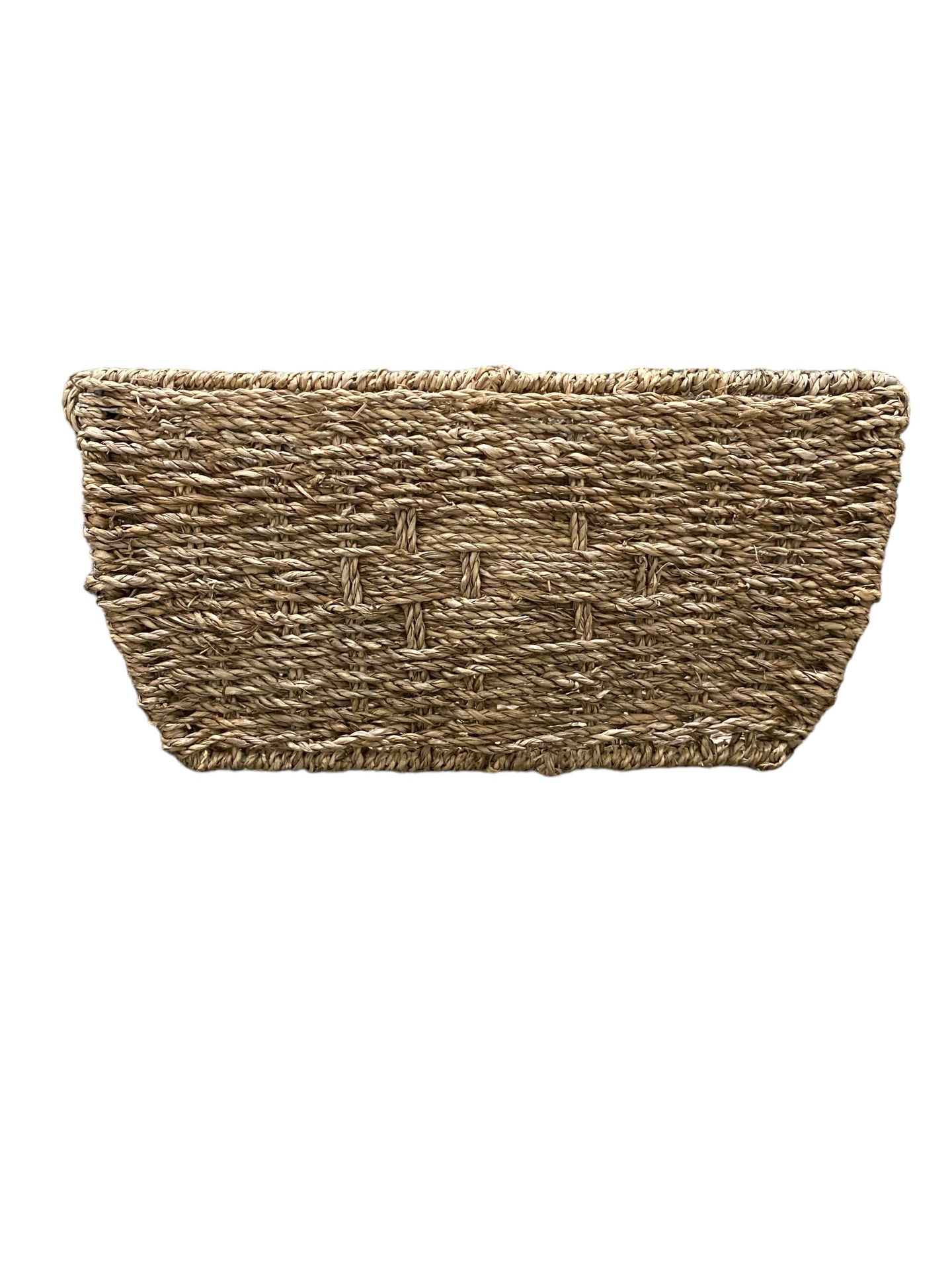 Brown Woven Basket With Wood Handles, 13.5” x 10” x 6.5”