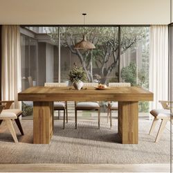 63'' Farmhouse Dining Table for 6, Natural Oak