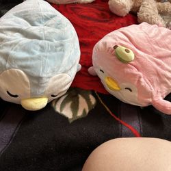 Penguin Plushies Couple Pink And Blue Toy 
