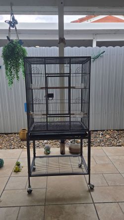 Large Black Bird Cage on Wheels