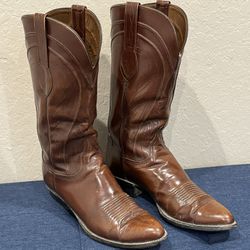 Vintage Lucchese Men's 9 D Tobacco Goat Leather Cowboy Western Boots San Antonio