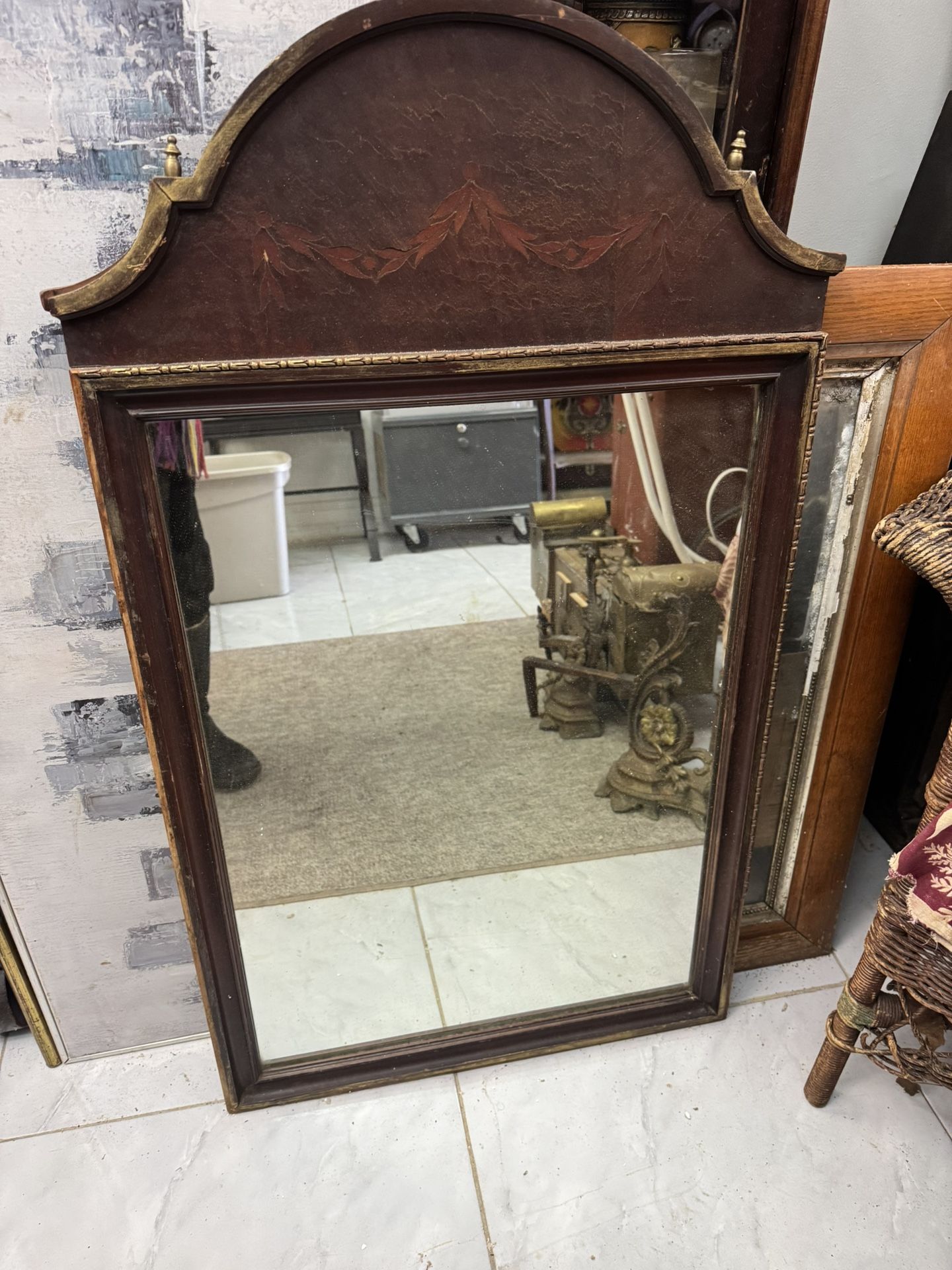 Antique Estate Wood Inlay Mirror Large Mirror