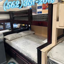 Twin Full Full Cherry Bunk Bed With Mattresses Nueva Cama Bonita 