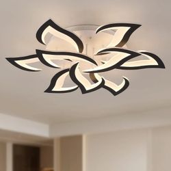 7906: Ceiling Light Fixture 31.5" Modern Black LED Flower Light Fixtures Ceiling Mount with Remote Control for Living Room, Bedroom, Kitchen, Dimmable