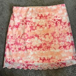 Pink and white floral skirt