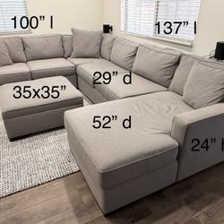 Large Grey Sectional Sofa With Ottoman, 1 Month Old, No Pets, Smoke Free Home, Measurements Are In Photos 