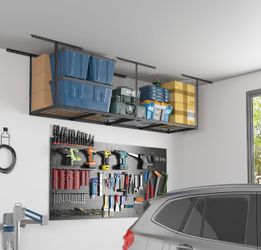 2x8 Overhead Garage Ceiling Storage Rack Organization, Black 400lbs Weight Capacity, 22"-40" Adjustable Organization System, Heavy-Duty Metal Ceiling 