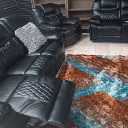 *Summer Sale Event*---Santiago Black Leather Reclining 3 Piece Living Room Sets---Now $1599---Delivery And Easy Financing Available 