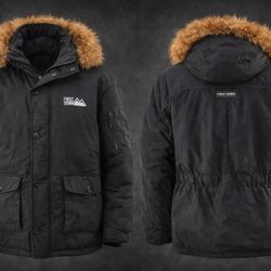 First Down Heavy Winter Parka Jacket Fur Hood Black Men’s XL Down Coat