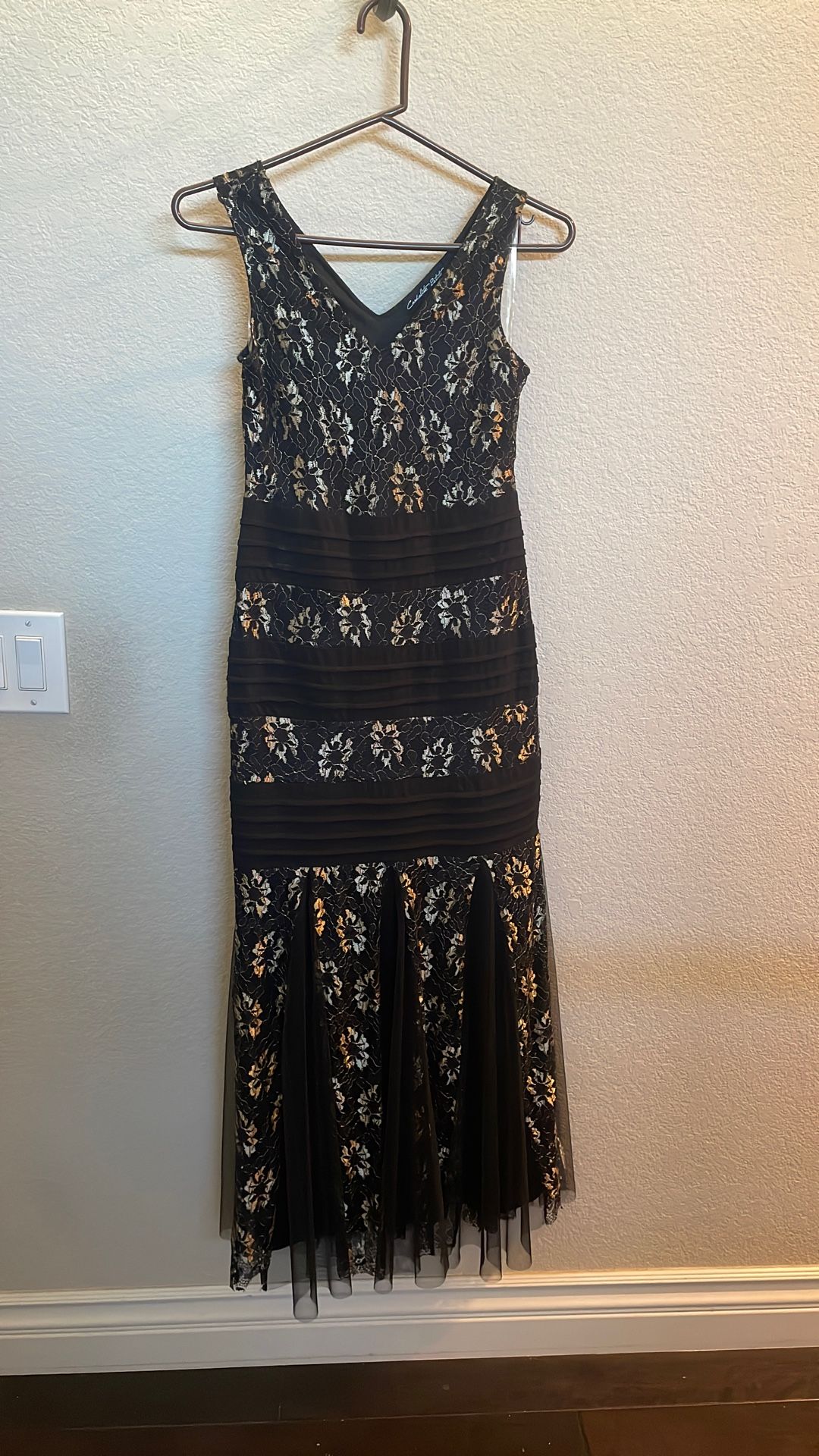 Black And Gold Cocktail Dress, Candalite Petite, Size PS