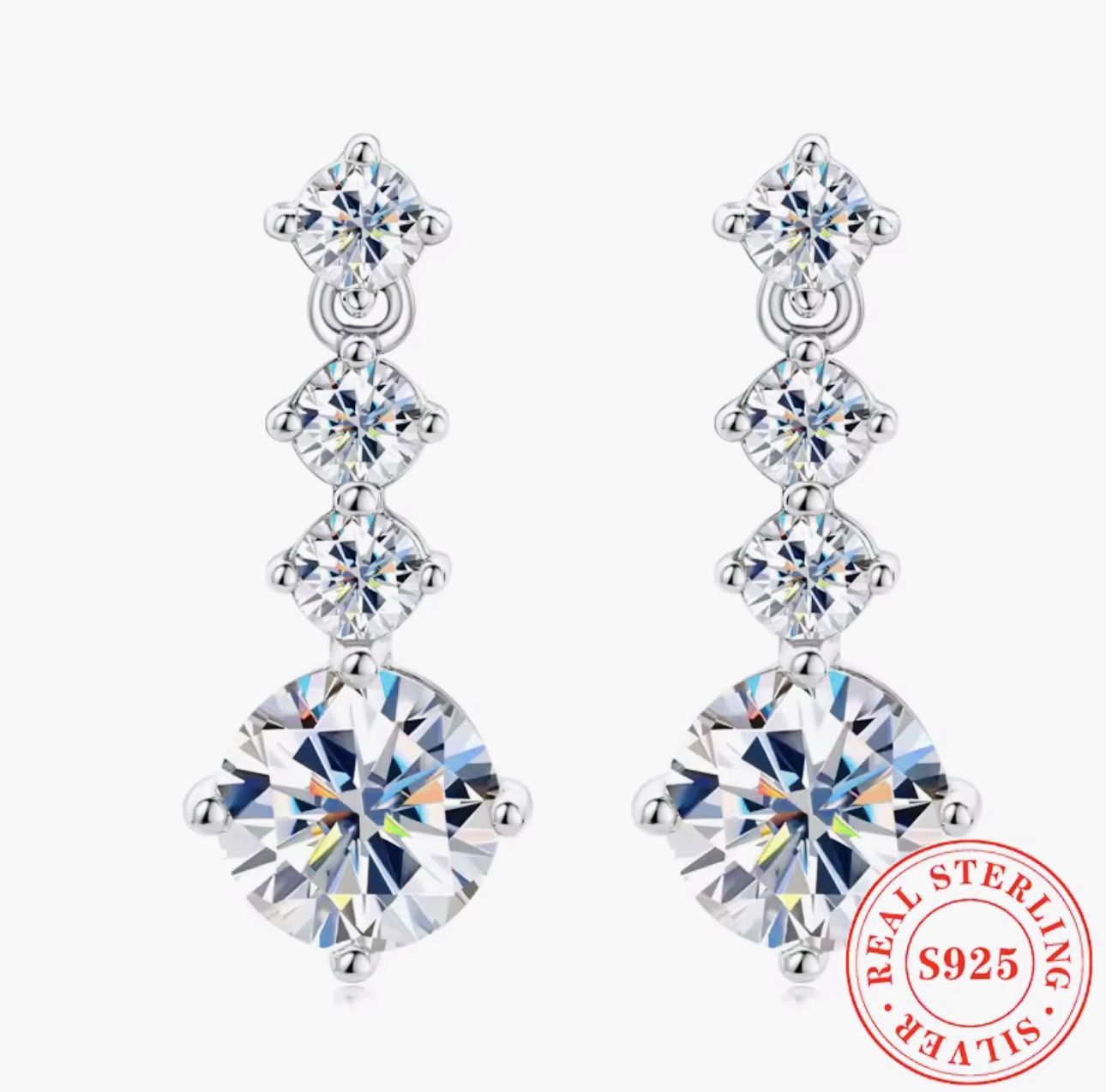 Elegant 2.6 Carat Diamond Drop Earrings – GRA Certified Moissanite Sterling Silver Dangle Sparkle