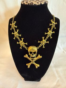 Gold Skull and Crossbones Statement Necklace