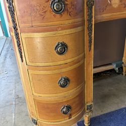 Antique Kidney Shaped Desk Robert W. Irwin 9 Drawers With Caneo On Top