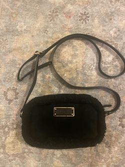 UGG Australia Seldon Black Shearling Fur and Suede Crossbody Shoulder Bag
