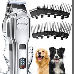 oneisall Dog Clippers for Grooming for Thick Heavy Coats/Low Noise Rechargeable Cordless Pet Shaver with Stainless Steel Blade/Waterproof Dog Shaver f