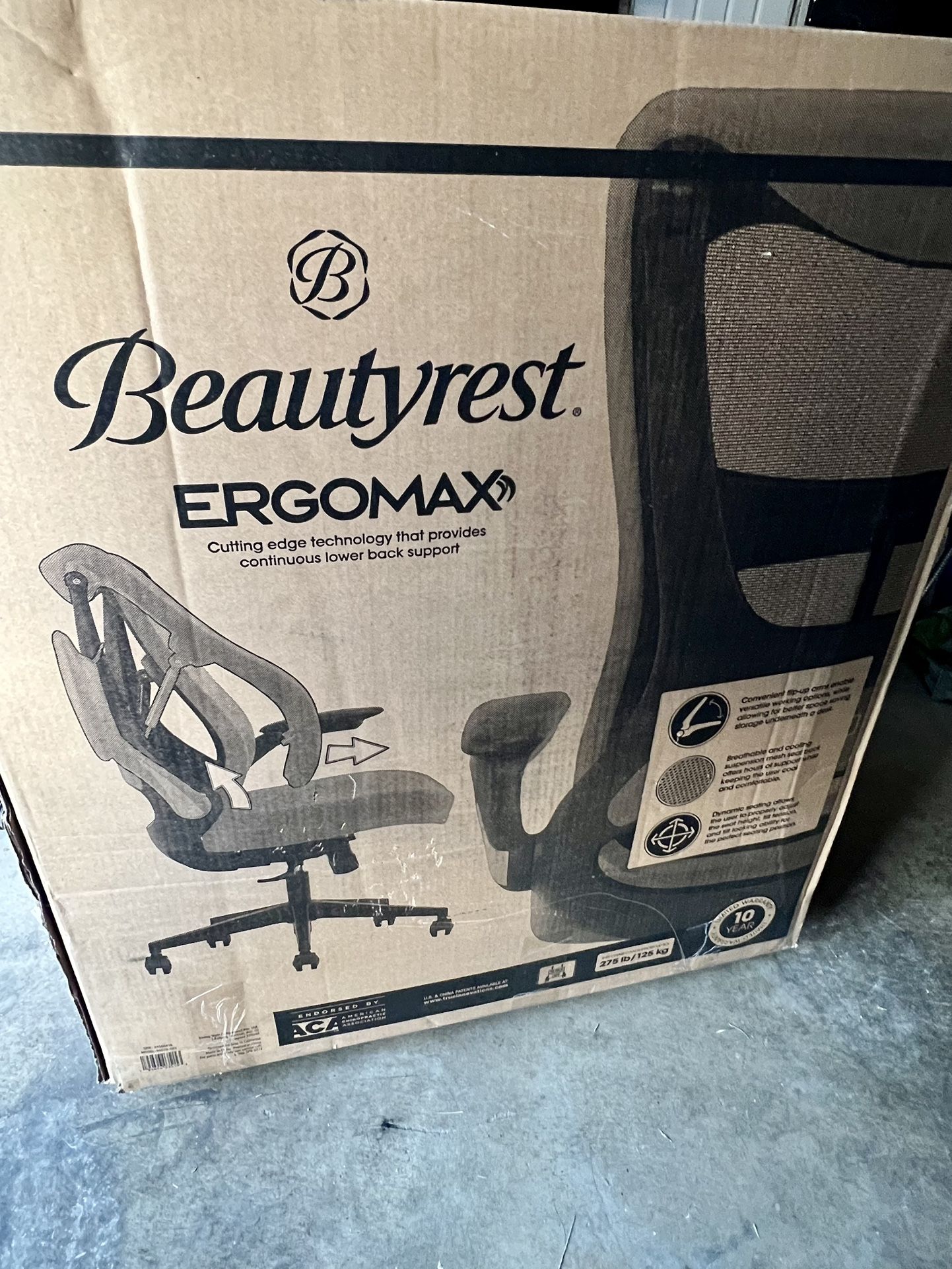 Beautyrest ErgoMax Ergonomic Mesh/Fabric Swivel Task Chair, Gray (60078-Gry)