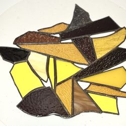 Stained Glass Mosaic Abstract Art Thin Autumn Leaf Brown Yellow