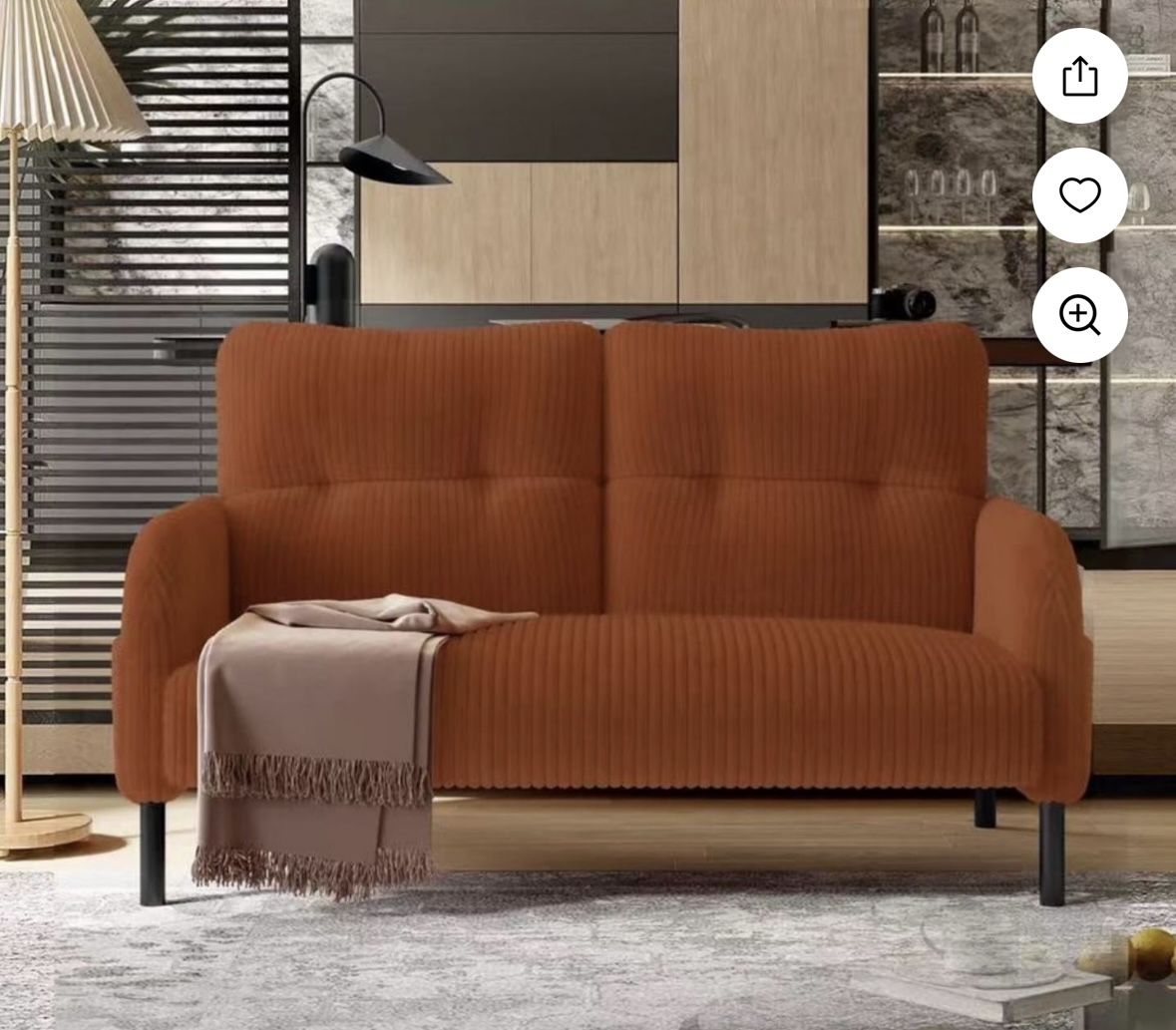 47" Small Loveseat Sofa Couch for Small Spaces,Corduroy Upholstered 2-Seater Love Seats for Apartment, Bedroom,Office,Orange