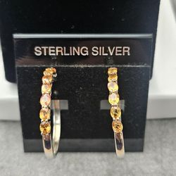 Genuine Sapphire Hoop Earrings 