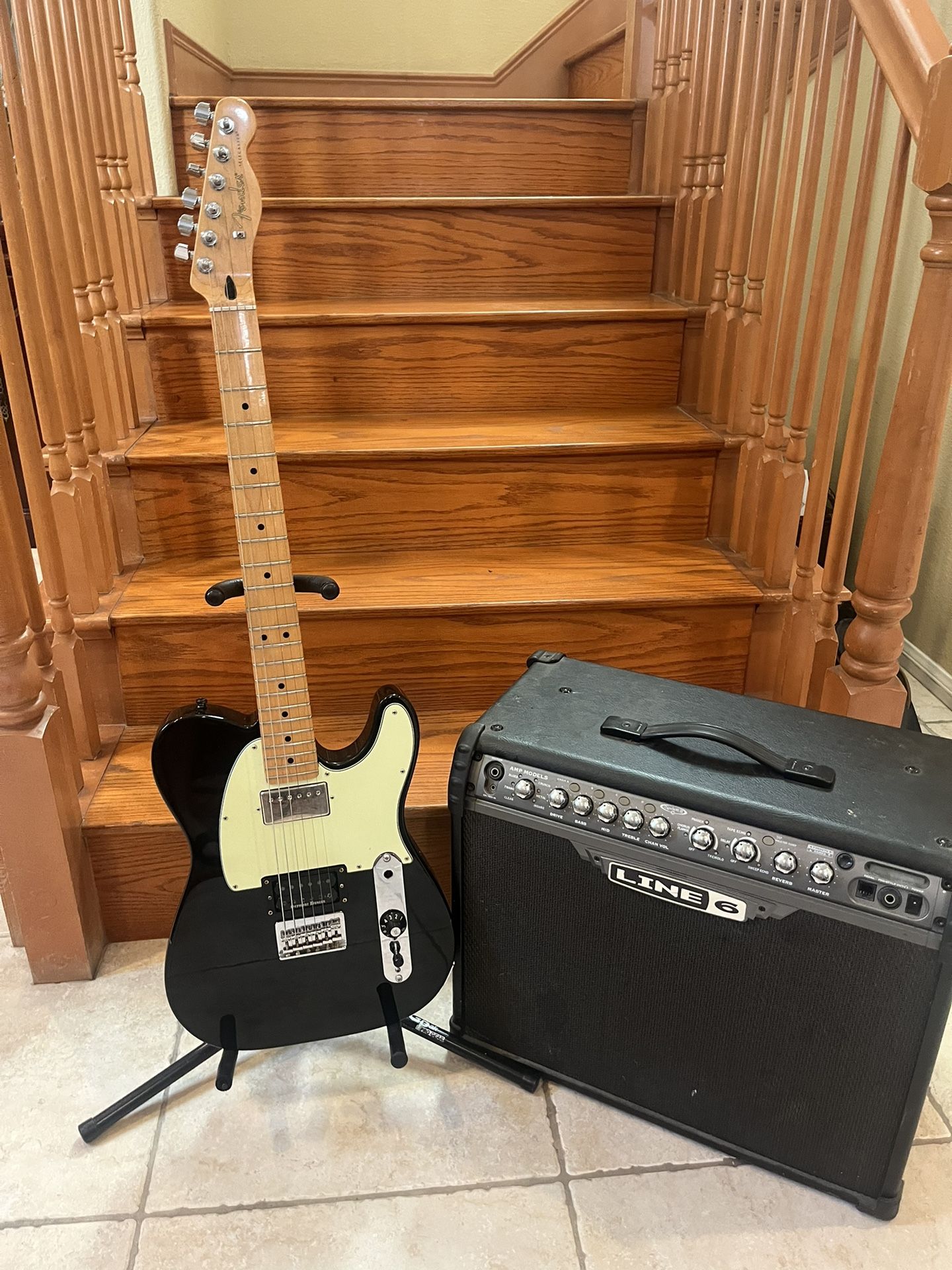 Fender MIM Telecaster (Upgraded Pickup) W/ Like 6 75 Watt Effects Amp
