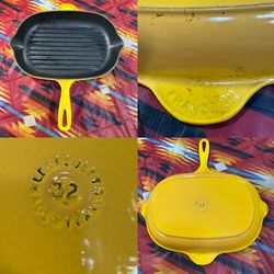 LE CREUSET Oval #32 Yellow Cast Iron Grill Skillet Pan France