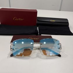 Cartier Glasses (Diamond Cut), Mirror Blue Lense, Silver Frame