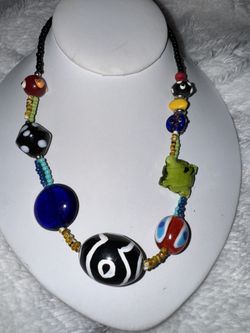 Vintage Murano Glass Beaded Necklace: Handmade Venetian Millefiori, 1970s 