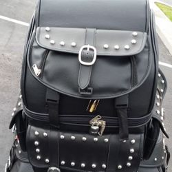 Backrest Studded Leather Motorcycle Bag
