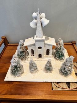 Rare 1920s Antique German Christmas Putz Village Set - 4pc  Lot