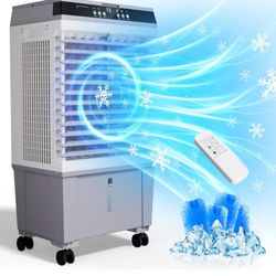 Swamp Cooler Air Conditioners, 3-IN-1 Portable Evaporative Cooler with LED Touch Screen, Large 5.3-Gal Tank for 7d Cooling, 3 Fan Speeds,12H Timer and