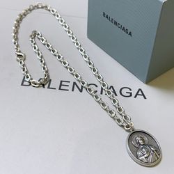 Balenciaga Oval Portrait Necklace Silver Unisex
