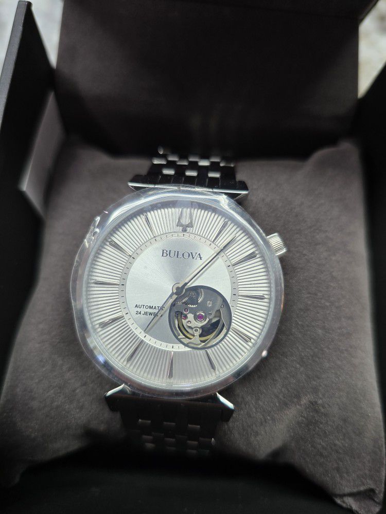 Bulova Automatic Open Heart Silver Stainless Men's Watch New