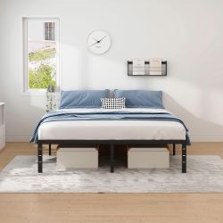 ,King Size Bed Frame with Storage Space,Heavy Duty Sturdy Mattress Foundation,Easy Assembly,No Box Spring Needed, Black,18 Inch,King King 18 Inch