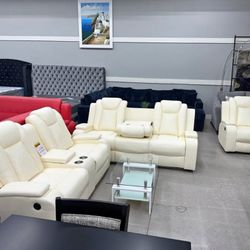 3PC Power recliners Beige color Breathing Leather