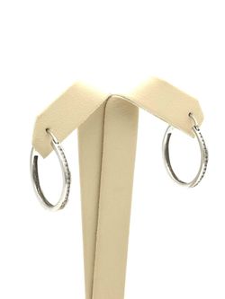 14K WHITE GOLD 3.58 GRAMS CLEAR STONE HOOP EARRINGS USED