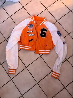 Orange cropped bomber jacket