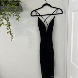 FashionNova V-Neck Mesh Black Dress / S