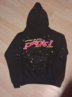 Sp5der Pink Graphic Pullover Hoodie Black