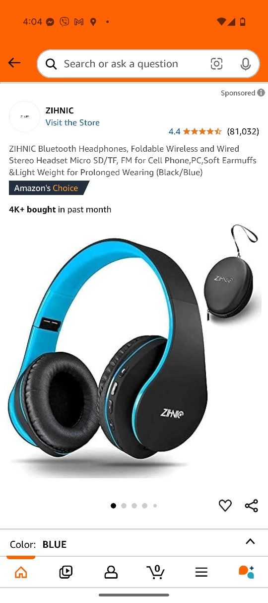 ZIHNIC Bluetooth Headphones, Foldable Wireless and Wired Stereo Headset