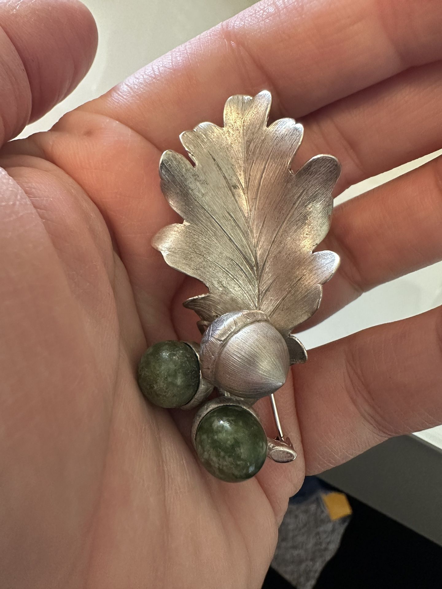 Sterling Silver Jadeite Rock Brooch