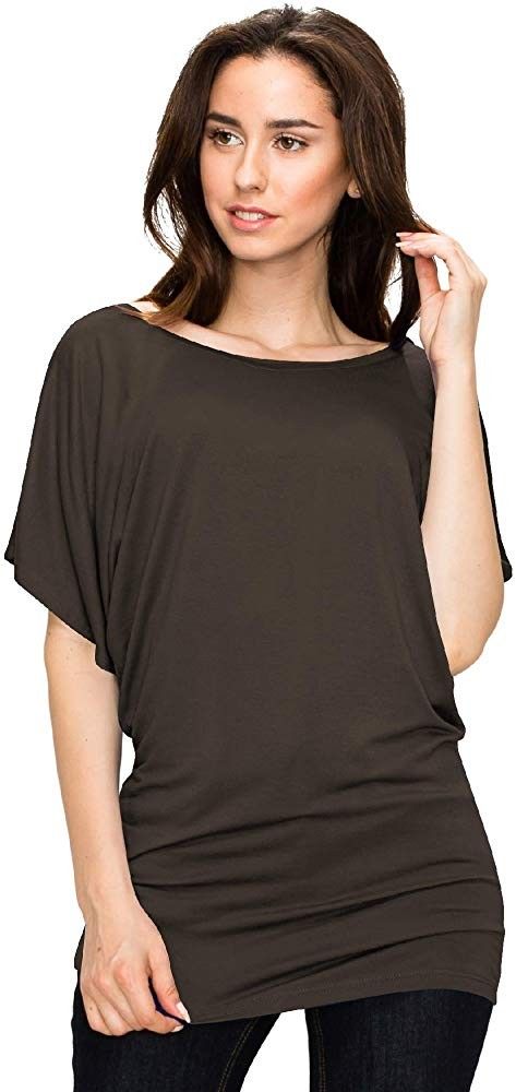 Lock and Love Women's Solid Short Sleeve Boat Crew Neck V Neck Dolman Top (small)