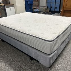 Queen Mattress, Box Spring And Metal Frame 