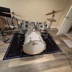 MINT CONDITION GRETSCH DRUMSET WITH CYMBALS, HARDWARE, DRUM RUG, AND SEAT