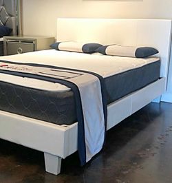 Brand New White Full Size Leather Bed Frame with New Mattress/Fast Delivery