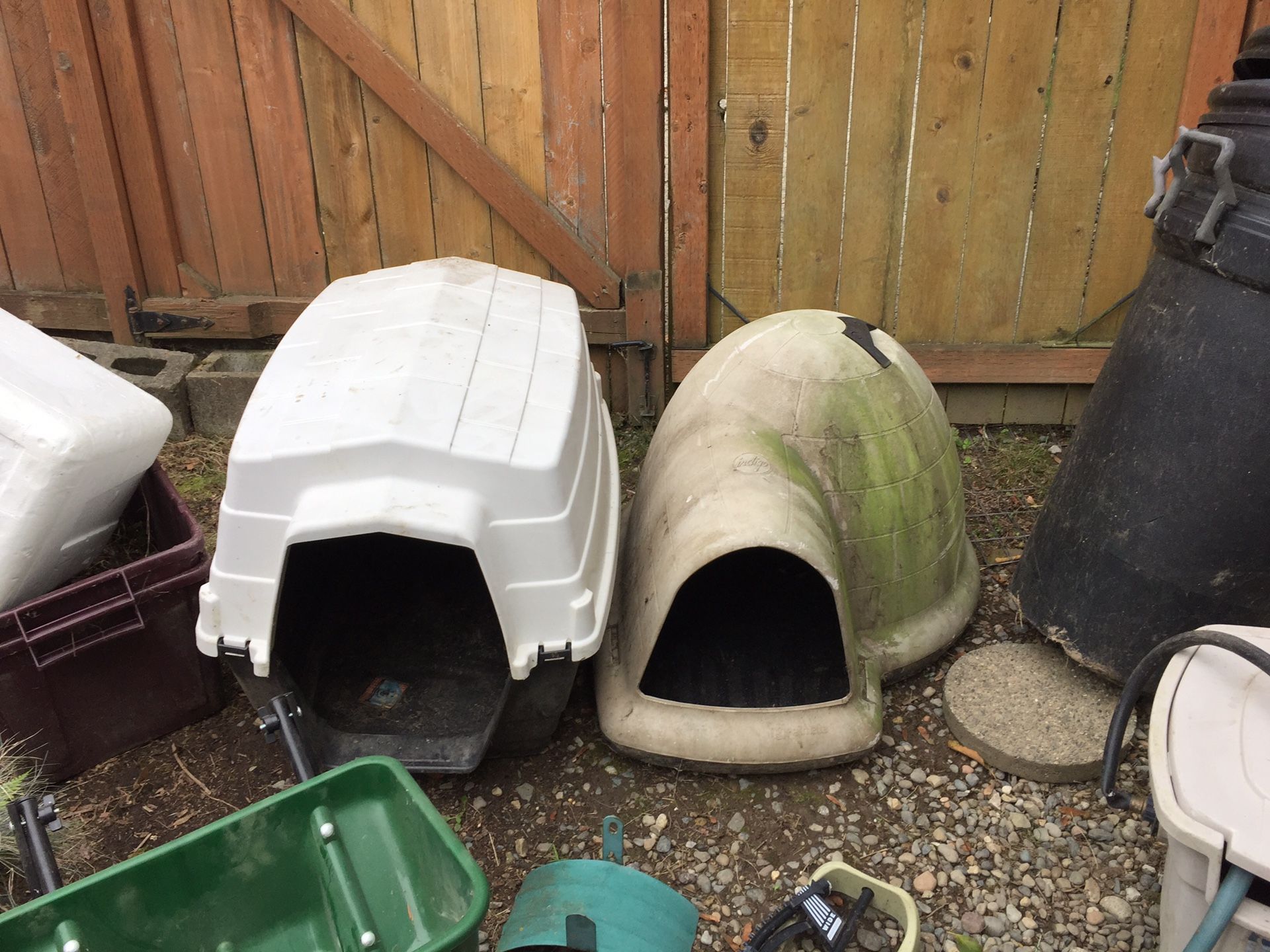 FREE - Dog house - the one on the left - breaks down into 2 stackable parts