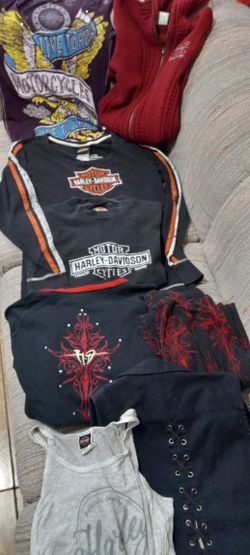 Harley-Davidson Long Sleeve Embroidered T- Shirts Tank Top Sweater Vest Cotton Flannel Pants Zip Up Jacket Woman's Adult Size Small And Medium $5 Each