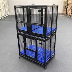 $310 (New in Box) Set of (2) stackable dog cage 37x25x64” heavy duty folding kennel w/ plastic tray