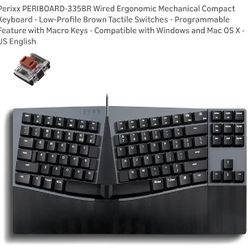 Perixx PERIBOARD-335BR Wired Ergonomic Mechanical Compact Keyboard - Low-Profile Brown Tactile Switches - Programmable Feature with Macro Keys - Compa