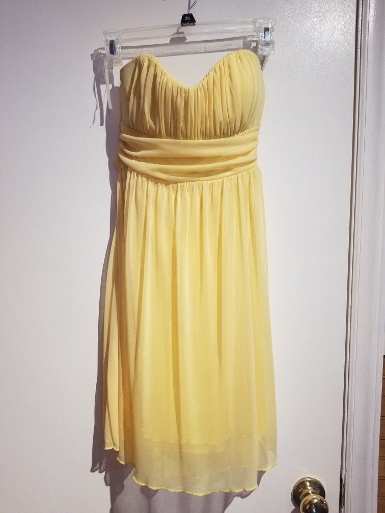 Speechless Bright Yellow Strapless Dress With Sheer Overlay, Size Small
