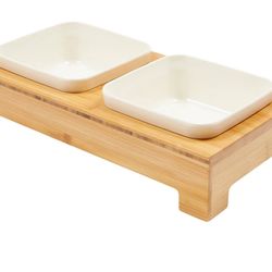 Pet Bowls With Bamboo Tray